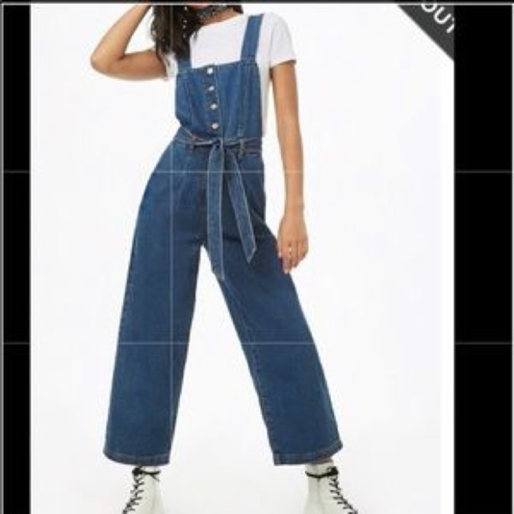 Nasty Gal 100% Cotton Denim Wide Leg Jumpsuit